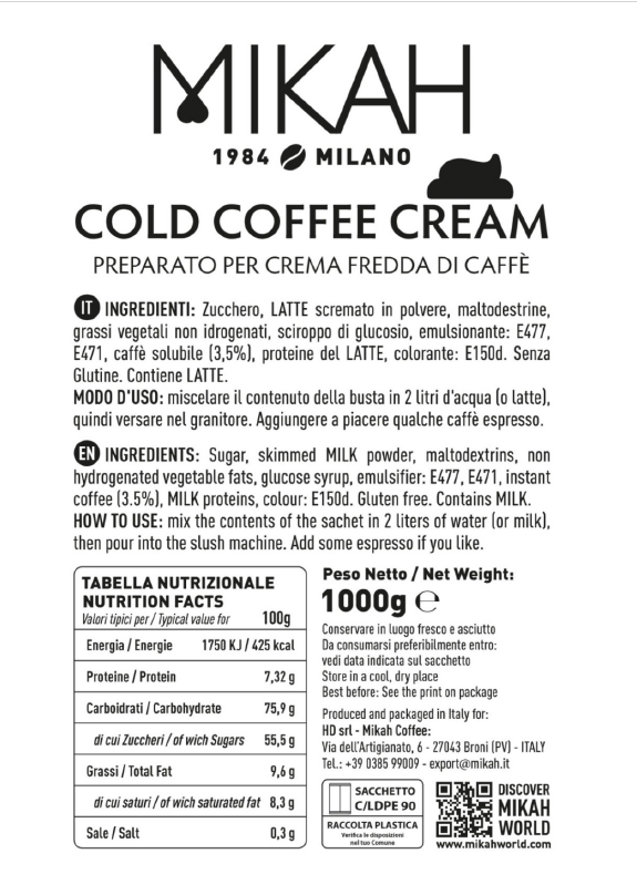 Mikah Cold Coffee Cream - Preparato per crema fredda di caffè - Sacchetto da 1 kg