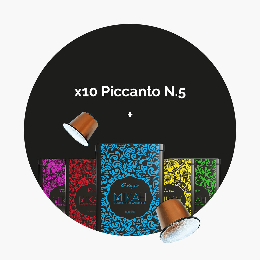 Tempo Kit - 100 Capsules for Nespresso® system Piccanto N.5 Decaffeinato and Free Capsule Holder
