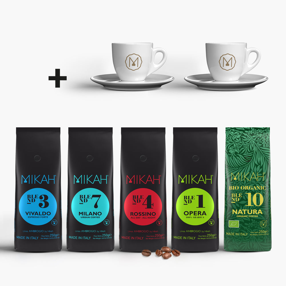 Espresso Tasting Kit: 5 Blends + 2 Free Espresso Cups